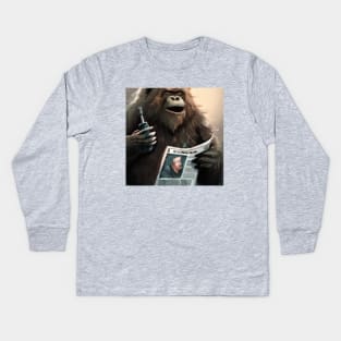 Bigfoot is Vaping While Reading the Newspaper Kids Long Sleeve T-Shirt